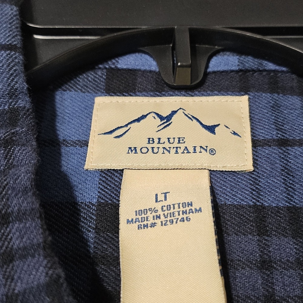 Blue Mountain Blue Plaid Flannel Shirt Button Up Long Sleeve Casual Mens LT NWT‎ - Picture 3 of 16